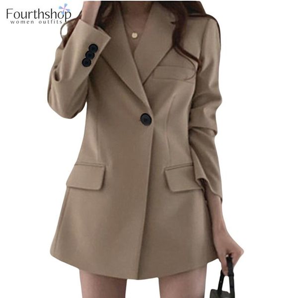 

women's suits & blazers 2021 notched long women jacket full sleeve khaki black color suit blazer female autumn winter coat outwear pock, White;black