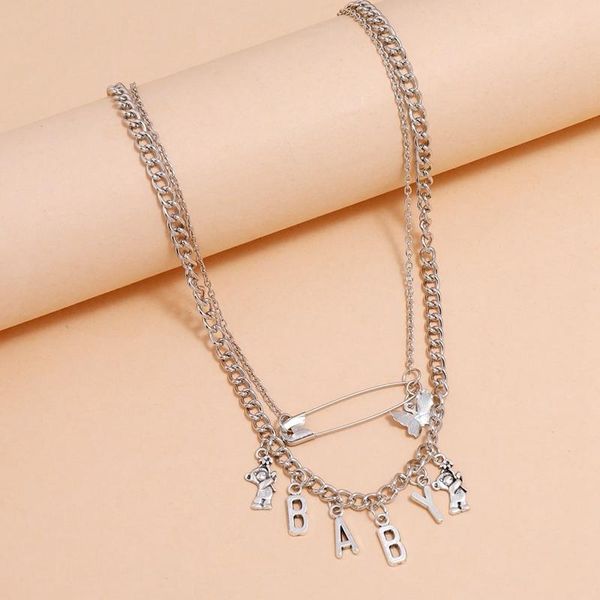 

pendant necklaces korean cute choker necklace for women girls baby letters collar trendy jewelry gifts, Silver