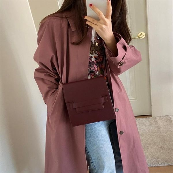 

2021 autumn loose solid women windbreaker wide-waisted long sleeves turn-down collar single-breasted female coat, Tan;black