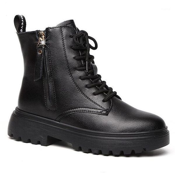 

boots riding women's side zipper laces plus velvet warm women fashion casual snow platform shoes1, Black