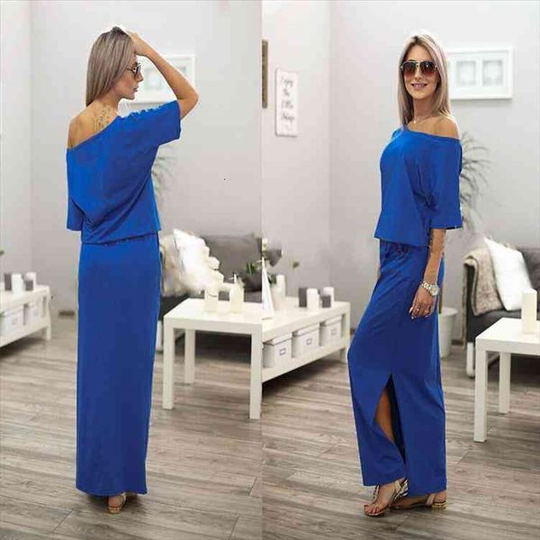 

slash neck side split loose dress women summer long maxi dress short sleeve evening party, Black;gray