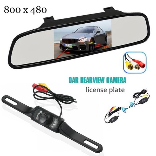 

car video wireless 5 inch screen 800 x 480 tft lcd color display parking license plate ir rear view backup camera
