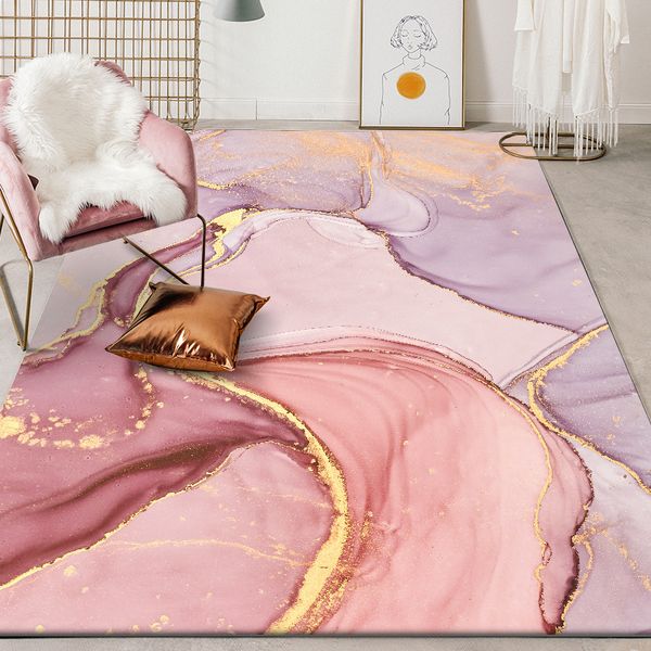 Living s Pink Gold Oil Painting Abstract Girls Room Romantic Purple 3D Tappeti Camera da letto accanto al tappeto Tappeto da ingresso