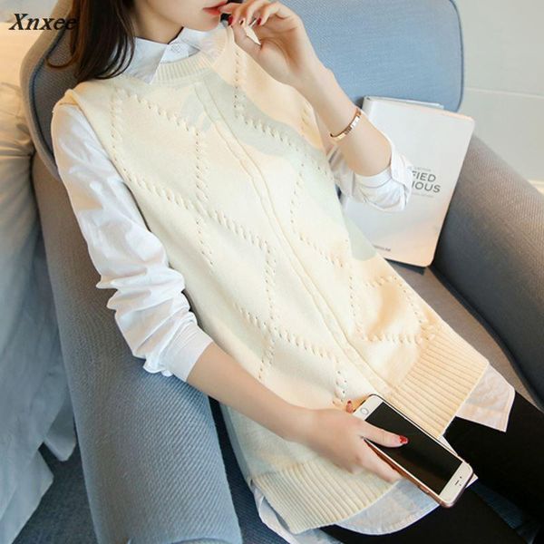 

women's sweaters sweater with a pullover girl's vest o-collar xnxee, White;black
