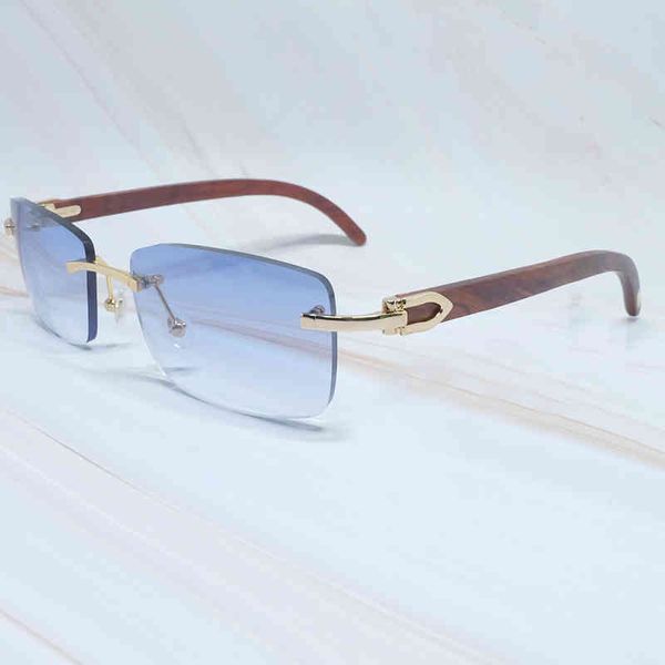 

2022 factory wholesale model mens rimless wooden fashion summer shades craved wood luxury sunglass for women gafas sol sunglasses, White;black