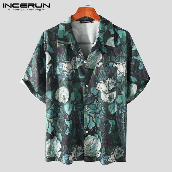 

new 2021 men hawaiian shirt printing beach lapel short sleeve vacation streetwear summer blouse casual button camisas s-5xl incerun ztbf, White