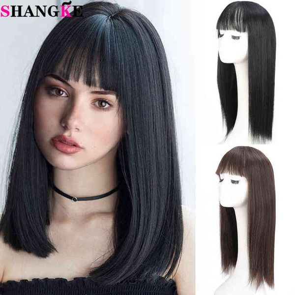 

hairpiece shangke long straight with bangs synthetic wigs for black white women natural brown gray heat resistant fiber hair 0121