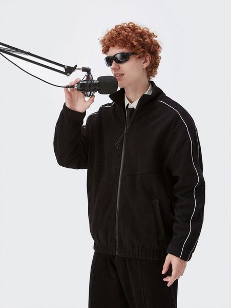 

men reflective contrast tipping zip up jacket q6r9#, Black;brown