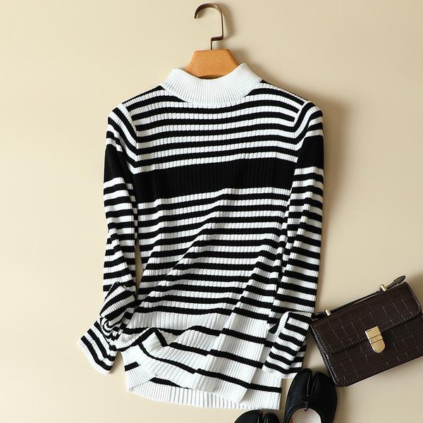 

women's sweaters elegant striped knited white black women and pullovers slim office lady all match buttoming pulls outwear