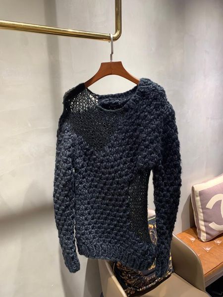 

2021 new ladies fashion long-sleeved casual ripped thick line hollow sweater 0108, White;black