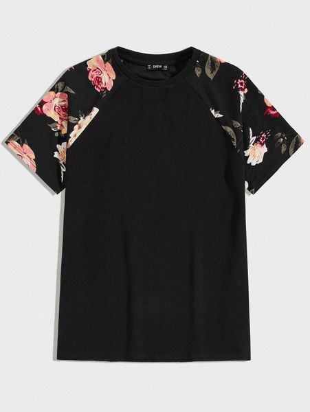 

men floral print raglan sleeve a1yt#, White;black