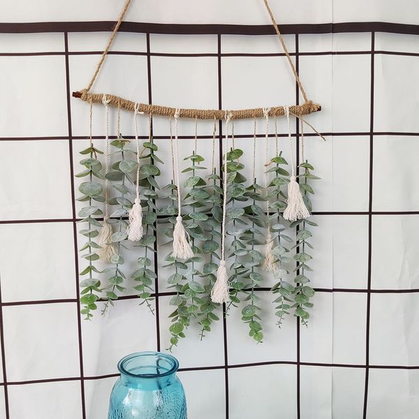 Acessórios de flores Artificial Planta Verde Eucalipto Folha de Eucalyptus Decoração Bem-vindo Área de Boas Vida Casa Ornaments Sepak Takraw Tassel Pingente