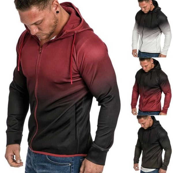 

men's hoodies & sweatshirts mens gradient drawstring hoodie sweatshirt hooded casual sports gym coat fashion men, Black