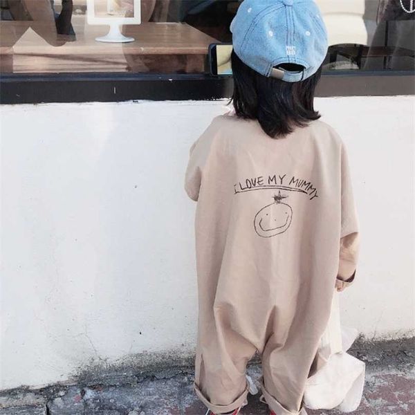 

boys and girls cotton with back print jumpsuit baby kids long sleeve casual infants climbing clothes little children rompers 211101, Blue