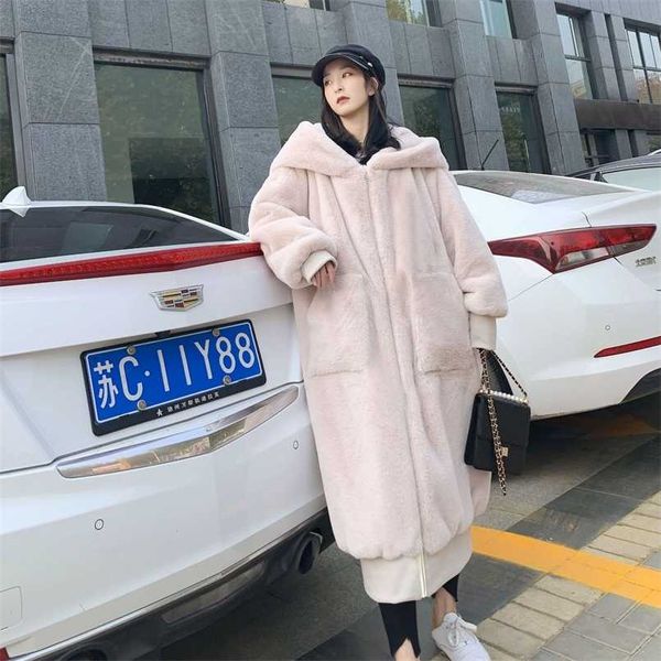 

home comfort fur coat winter ry hairy woman long jacket puff sleeve thick rabbit female plush overcoat 211124, Black