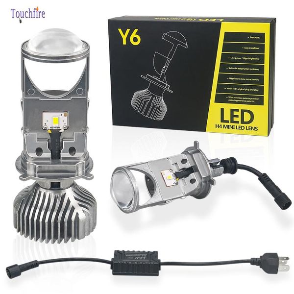 

car headlights 2pcs 6000k white 60w y6-s automotive led headlamp tricolor lens fisheye lamp far and near integrated mini h4 lights 36v