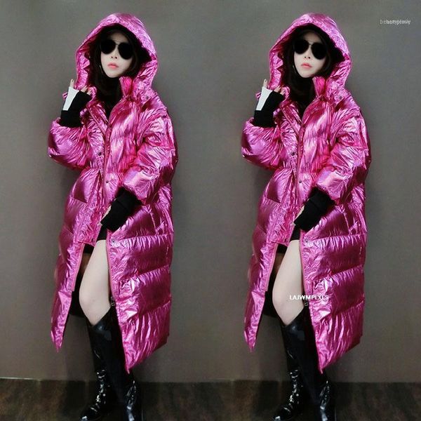 

women's down & parkas 2021 glossy winter fashion cotton coat hooded padded jacket female loose long sleeve plus size outwear my, Black