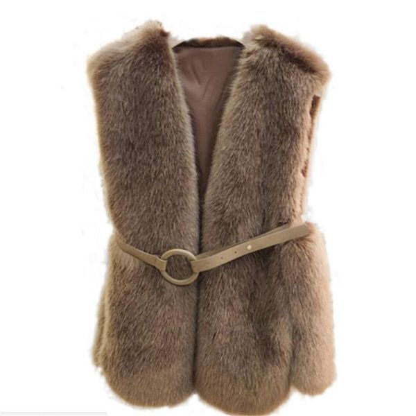 

women's fur & faux waistcoat coat luxury warm women vests winter fashion furs coats jacket gilet veste 3xl, Black