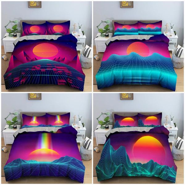 

bedding sets abstract sunset pattern set soft microfiber duvet cover with pillowcases comforter full  king bedclothes