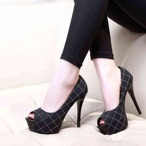 

dress shoes elegant ladies dress stiletto pumps platform high heels peep toe shoes woman plaid single shoes thin high heels women pumps 2203, Black