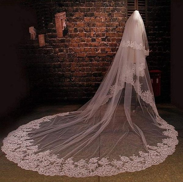 

bridal veils women's lace chapel wedding veil with comb 2 tier cathedral, Black