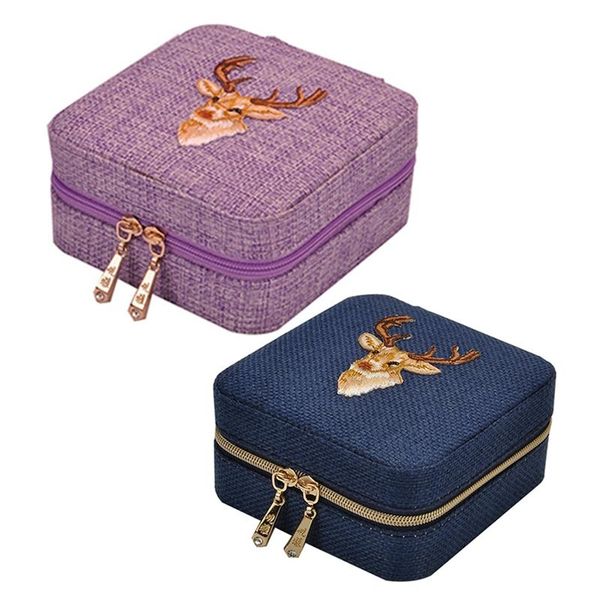 

jewelry pouches, bags 2x linen box multifunction necklace ring earings bracelet storage organizer girl gift purple & blue, Pink;blue