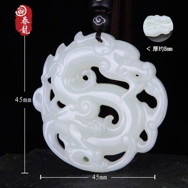 

natural hetian white jade pendant hollow hand carved dragon pendants necklace brand men women real jade jewelry jadeite pendants, Red;blue