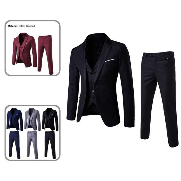 

men's suits & blazers 1 set attractive single-breasted vest coat zipper closure trousers men suit slim pockets, White;black