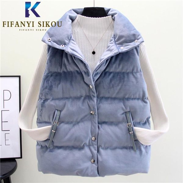 

women's vests 2021 winter jacket velvet vest women loose sleeveless down cotton coat female thick warm waistcoat, Black;white