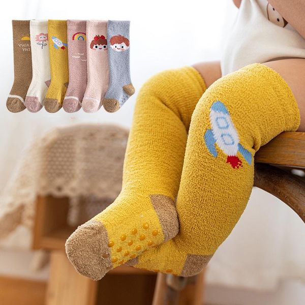 

socks infant autumn and winter thicken warm baby girls toddlers non-slip over the knee boys floor children, Pink;yellow