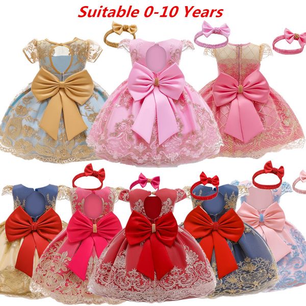 

classic flower girls party dress kids princess dresses for wedding gown bow chilren elegant clothing baby kids birthday baptism 0-10yrs, Red;yellow