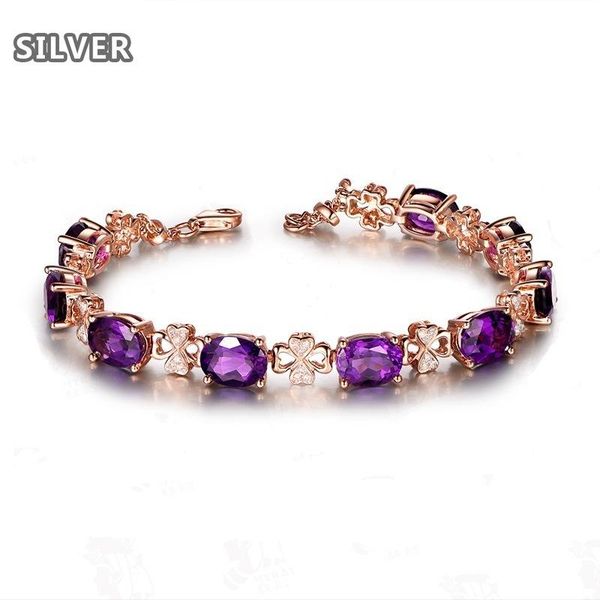

bangle european and american luxury natural amethyst bracelet 18k gold-encrusted zircon colored gemstone silver jewelry, Black