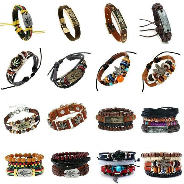 

bangle braceletdiy handmade leather beads bracelet wrap with hip hop jewelry women&men, Black