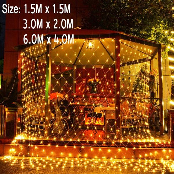 

solar lamps fairy garden light 1.5x1.5m/3x2m/6x4m outdoor lamp net mesh led string lights wedding decoration balcony lighting