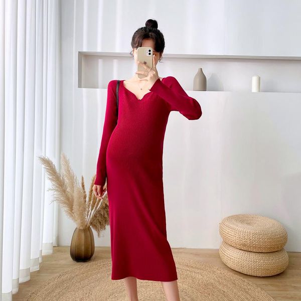 

maternity dresses 2021 autumn dress sweater knitted pregnancy vestidos de mujer casual clothes for women premama, White