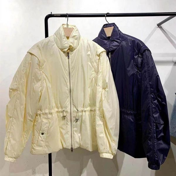 

2021 early spring new fashion detachable sleeves waist drawstring casual light cotton jacket women dbtv, Black