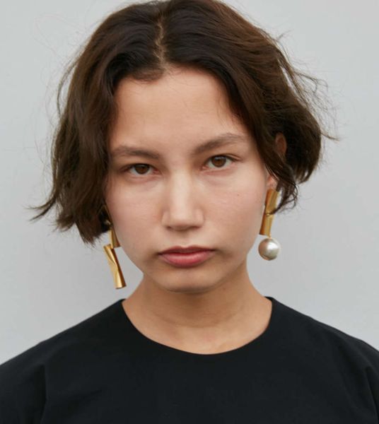 

hbp fashion gold pleated show long hand hammered steel tube pearl pendant, Silver