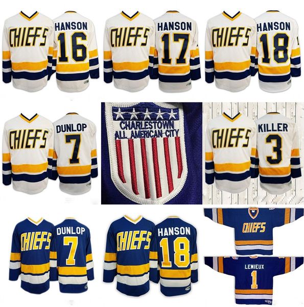 

17 steve hanson 16 dunlop reggie 2016 retro hanson brothers jerseys 7 denis lemieux 1 dave killer 3 charlestown chief slap sjersey, Black