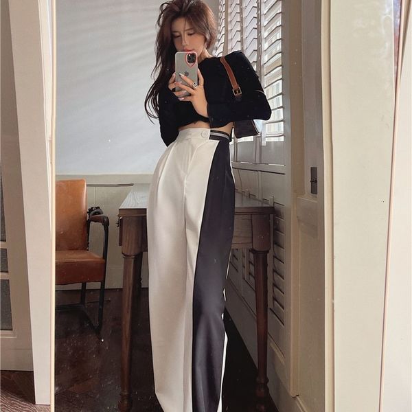 

women's two piece pants trousers thin black traf long waist high loose in straight line harajuku women's pants casual white fashio