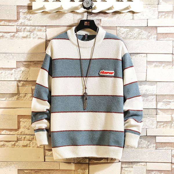 

2021 men's blouse autumn new winter fashion block casual knitted sweater street trend gg9a, White;black