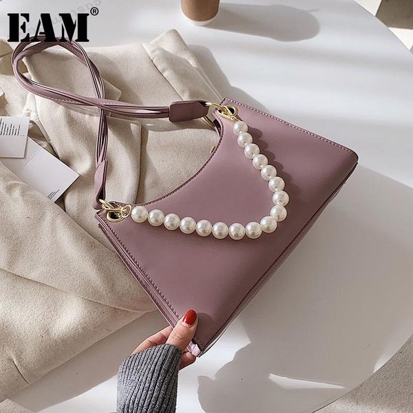 

shoulder bags [eam] women luxury pearls handbag pu leather flap personality all-match crossbody bag fashion tide 2021 18a2134