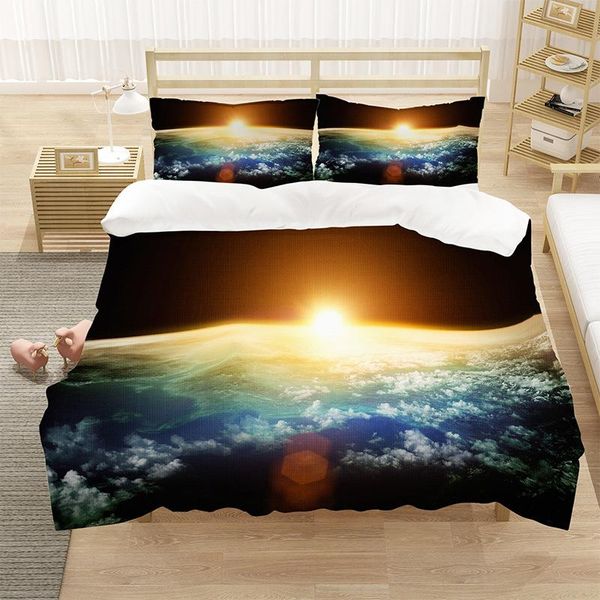 

bedding sets space planet 3d print set twin full  king 220x240 size duvet cover linen home textile