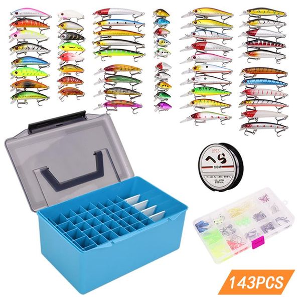 

143/145pcs fishing accessories kit assorted fishing minnow lures baits soft worm lures jig hooks swivels with tackle box