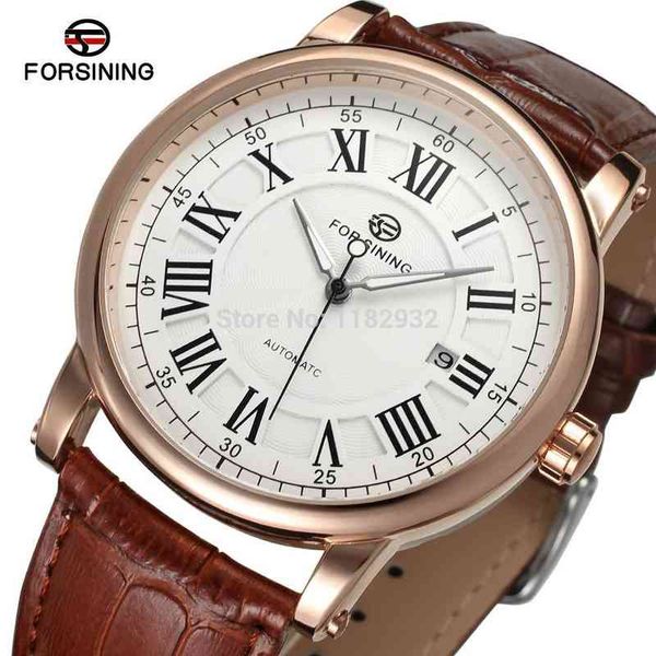 

sport man winner rose automatic gold dress clock factory brown leather band men mechanical clocks luxury brand, Slivery;brown