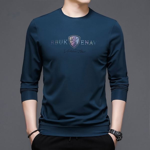 

2021 autumn new t-shirt men's youth casual long sleeve pullover bottomed shirt trend printed round neck t-shirt, Black
