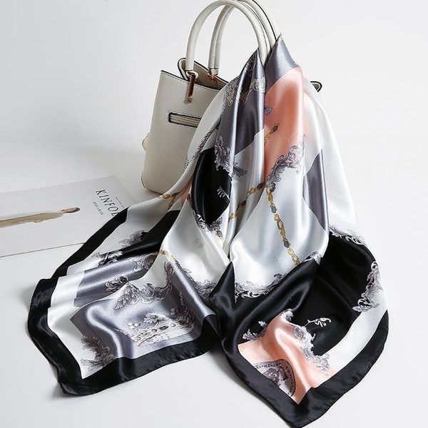 

scarves 90cm retro silk scarf shawl 2022 four seasons ladies turban exquisite fabric, Blue;gray