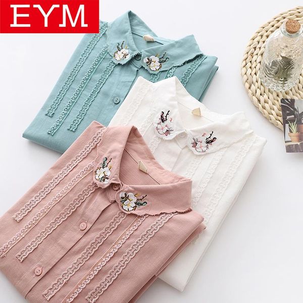 

women's blouses & shirts 2021 autumn fine literary embroidered woman long sleeve blouse loose cotton women and, White