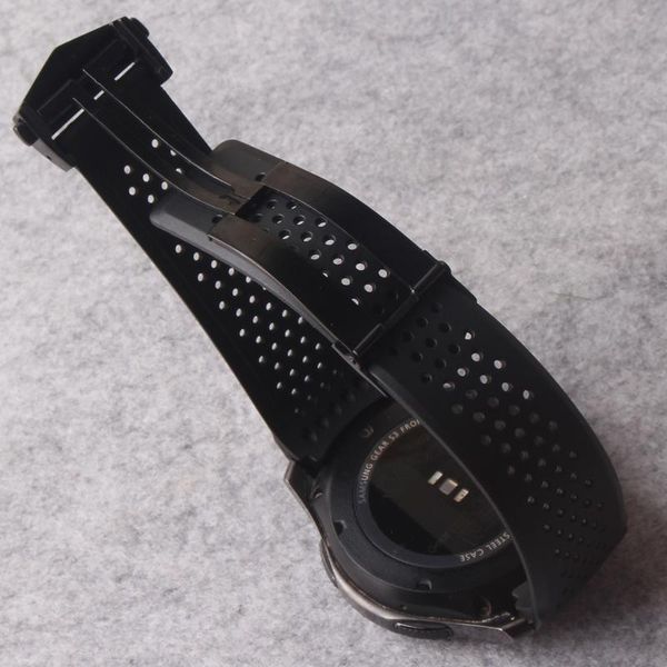 

watch bands silicone watchband replacement for samsung gear s3 classic/frontier 22mm band sport strap rubber bracelet deployment clasp, Black;brown