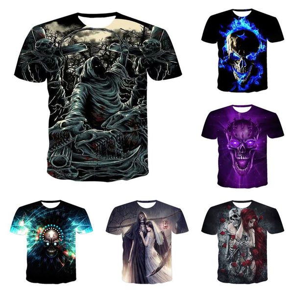 

men's t-shirts 2021 summer harajuku tshirt men t shirt oversized t-shirt skulls o-neck polyester 3d style gothic short, White;black