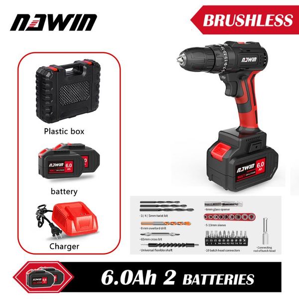 

professiona electric drills nawin 80nm screwdriver industrial drill 3/8 inch 10mm brushless impact for household decoration